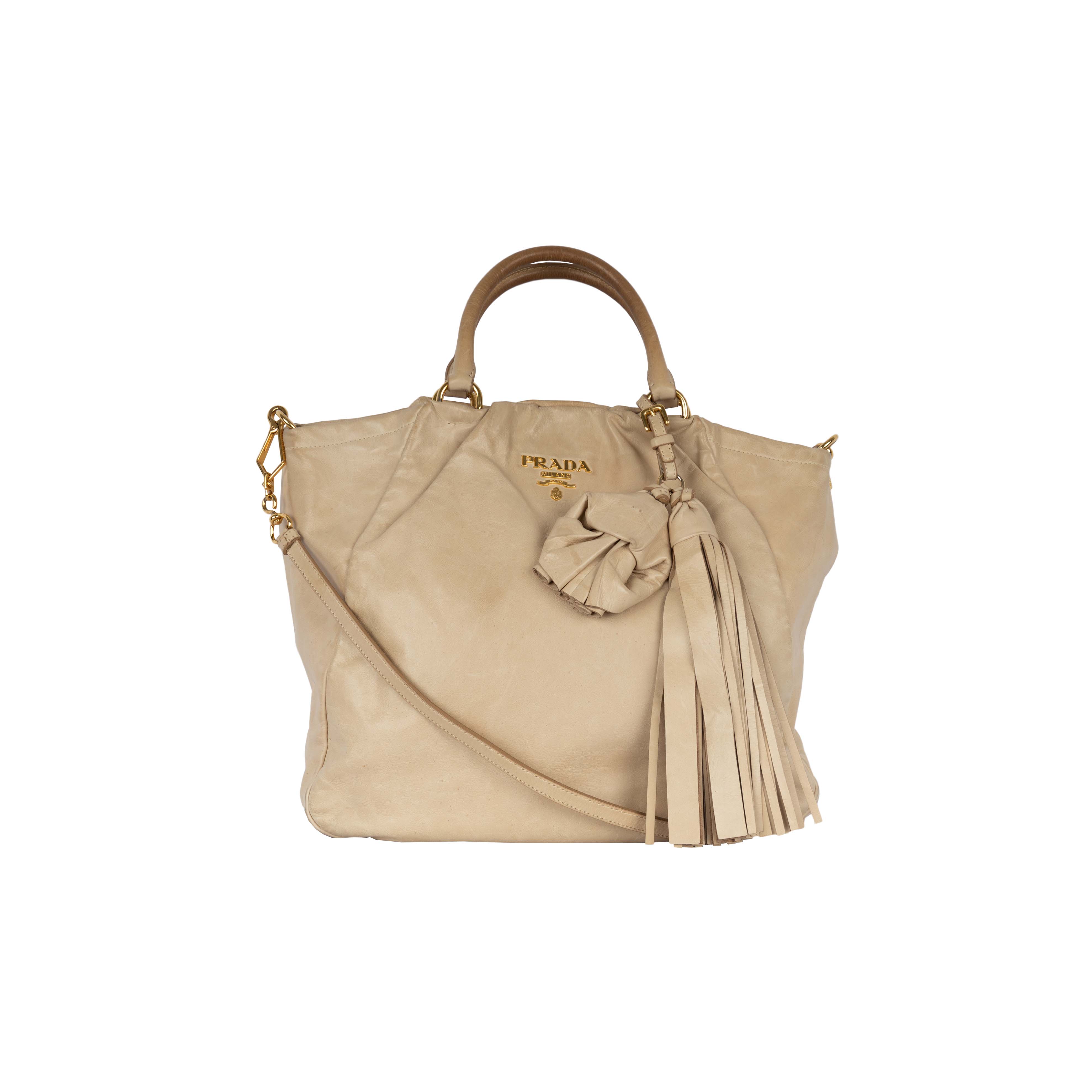 Prada Prada Beige Leather Hobo Handbag With Strap